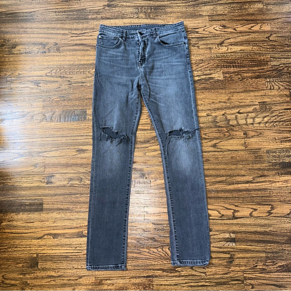 Kith Monroe Denim Pant Mens 32 Black Dark Wash Jeans Slim Distressed